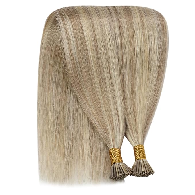 YoungSee I Tip Hair Extensions Human Hair Blonde I Tips Hair Extensions Real Human Hair Golden Blonde Highlight Itip Hair Extension Real Human Hair Short Hair 14 Inch 50g 80s