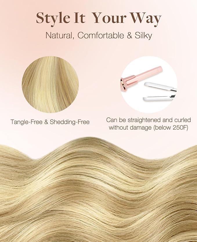 GOO GOO Invisi edge Tape in Hair Extensions Human Hair, 16/22 Light Blonde Highlighted Golden Blonde10pcs injected with 10pcs classical tape ins, 20inch 50g, Virgin Human Hair Tape ins