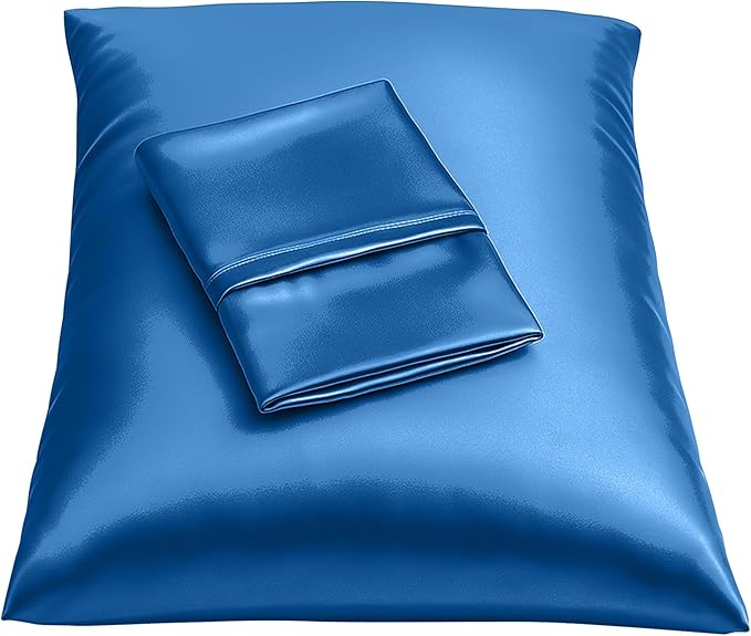 BLISSFORD Royal Blue Satin Pillowcase with Zipper, for Hair and Skin Care, Feels Soft and Cool Like a Silk Pillowcase, Satin Pillow Cases, Slik Pillow Cover, Standard Size - 2 Pack