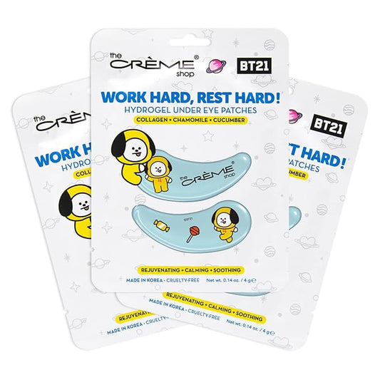 The Crème Shop BT21 “Work Hard, Rest Hard!” CHIMMY Hydrogel Under Eye Patches | Rejuvenating, Calming, & Soothing (3 Pack)