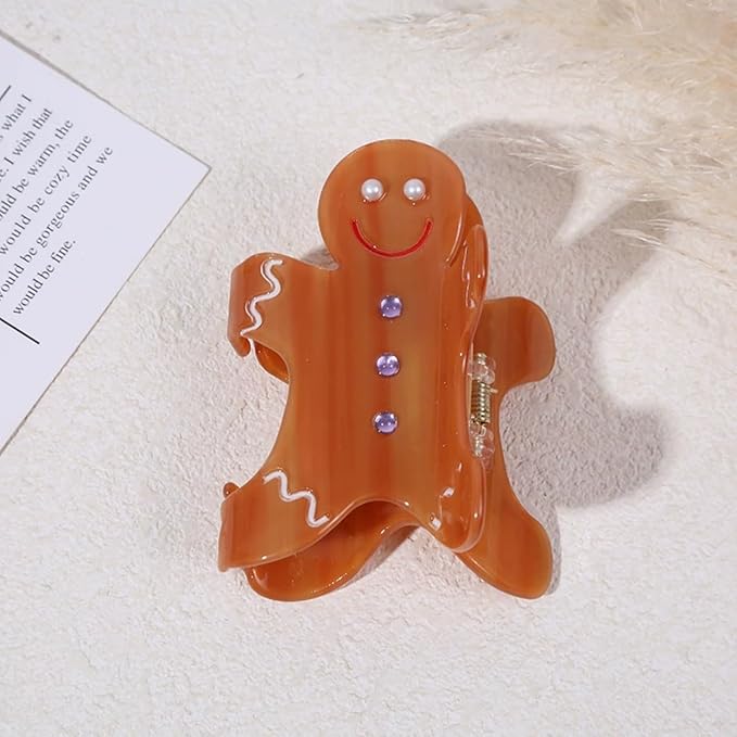 Gingerbread Man Hair Claw Clips Christmas Hair Clips Cute Cartoon Pattern Hair Jaw Barrettes Xmas Hair Accessories Funny Brown Gingerbread Man Claw Clip Christmas New Year Hair Decoration for Women