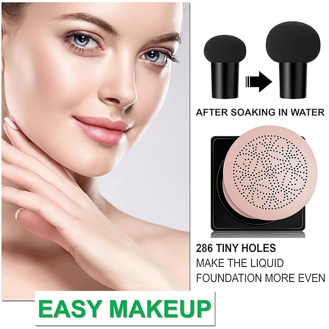 Mushroom Head Air Cushion CC Cream Foundation BB Cream Foundation Makeup Moisturizing CC Cream Liquid Foundation,Concealer Lasting Makeup Foundation Even Skin Tone Makeup Base Primer(Natural)