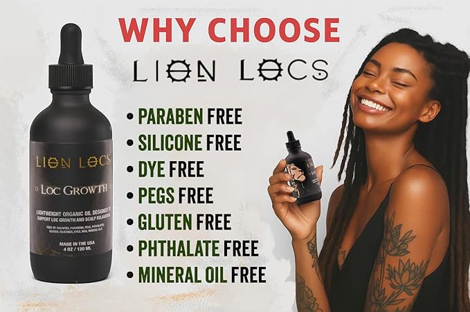 Lion Hair Growth Oil and Scalp Relaxer | Light Styling for Dreadlocks, Braidlocks, Braids, Faux Locs, Crochet Locs, Boho Locs, or Sisterlocks (4oz)