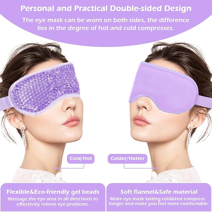 Permotary 2PCS Gel Eye Mask Reusable Hot Cold Compress Pack Eye Therapy,Therapeutic Gel Eye Spa Pad for Puffiness/Dark Circles/Eye Bags/Dry Eyes/Headaches/Migraines/Stress Relief-Pink&Purple