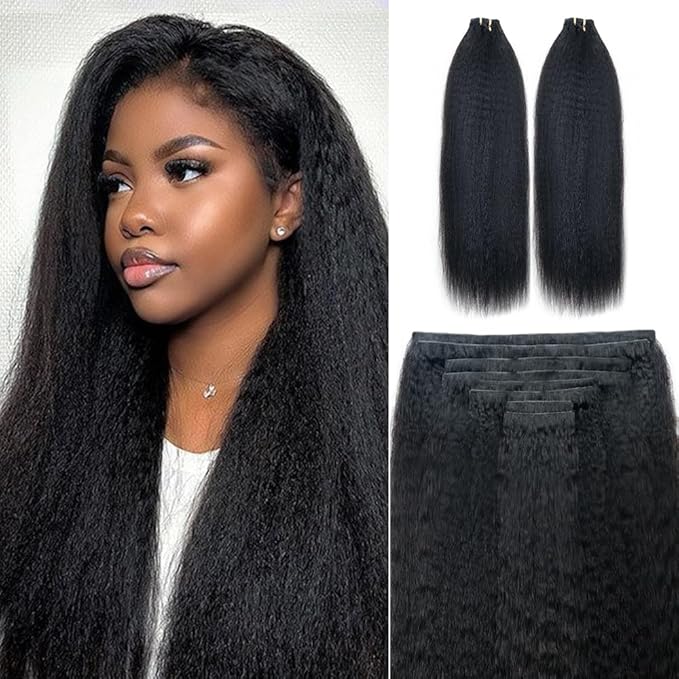 Invisi Edge Clip In Hair Extensions Human Hair 2 Pack 240g 16pcs Kinky Straight Invisible Clip Ins For Women Full Head Injected Clip Ins Remy Human Hair Extensions Natural Color 26inch
