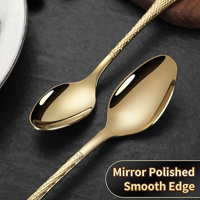 Hammered Gold Silverware Set,20 Piece Modern Flatware Set Service for 4,Mirror Polished Stainless Steel Cutlery Set Utensil Set Tableware Set,Kitchen Knives Forks Spoons Set,Dishwasher Safe