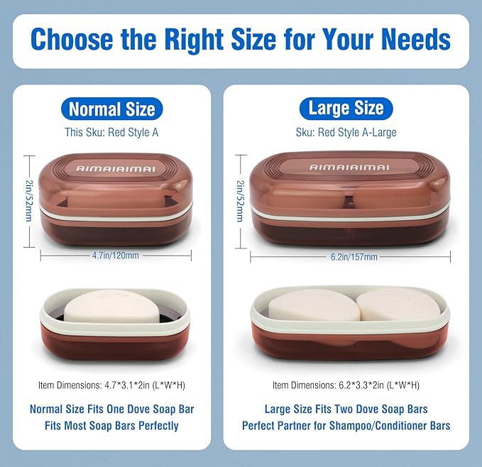 Travel Soap Container, Translucent Visible Soap Box, Travel Soap Holder with Removable Draining Layer, Portable Soap Case for Traveling, Camping, Gym (Red Style A)