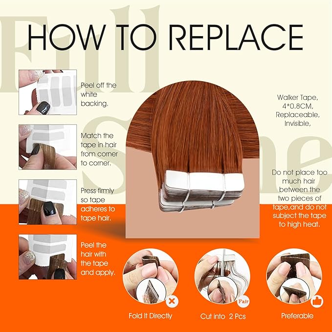 Full Shine Tape in Human Hair Extensions Invisible Tape in Hair Extensions Color 550 Copper Natural Adhesive Skin Weft 22Inch Seamless Remy Extension 50Gram 20Pcs for Wedding