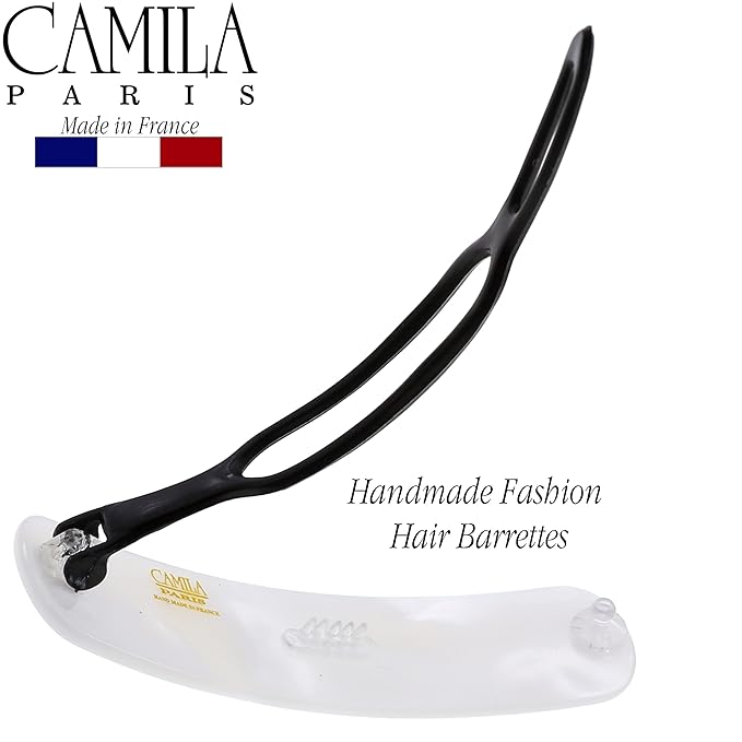 Camila Paris CP3361 French Hair Barrette Clip for Girls, Handmade, White, Metal-Free Closure Strong Hold Grip Hair Clips for Women, No Slip and Durable Styling Girls Hair Accessories, Made in France