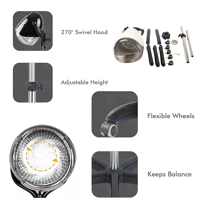 White,A,Wall Mounted Hair Dryer,Fast Hair Drying Low Noise,Timer 0-60 Min,Steamer Hat Deep Conditioning Heat Steaming Salon Equipment Hooded Machine Used in Hair Processor