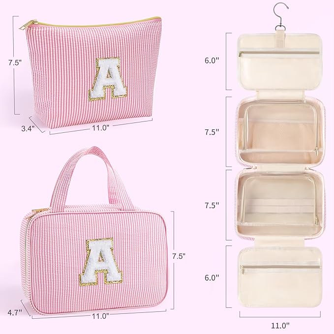 YOOLIFE Hanging Toiletry Bag for Women - Travel Toiletry Bag Makeup Bag, Portable Toiletries Cosmetic Bag, Airplane Travel Essentials - Letter T, Blue