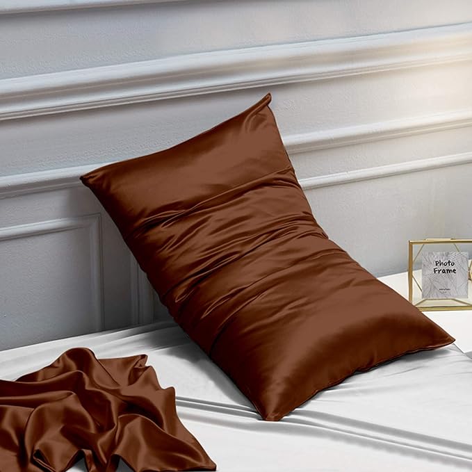 NTBAY 12 Pack Satin Queen Pillowcases for Hair and Skin, Luxurious and Silky Pillow Cases with Envelope Closure, 20 x 30 Inches, Brown