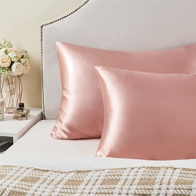 BEDELITE Satin Pillowcase for Hair and Skin, Super Soft and Cooling Similar to Silk Pillow Cases 2 Pack with Envelope Closure, Gift for Women Men(20"x30" Queen Size, Rose Pink)