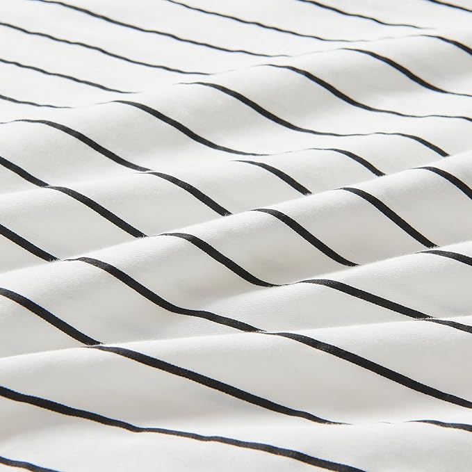 JELLYMONI 100% Natural Cotton Striped King Pillowcases Set, 2 Pack White with Thin Black Stripes Pattern Printed Pillow Covers with Envelope Closure (Pillows are not Included)