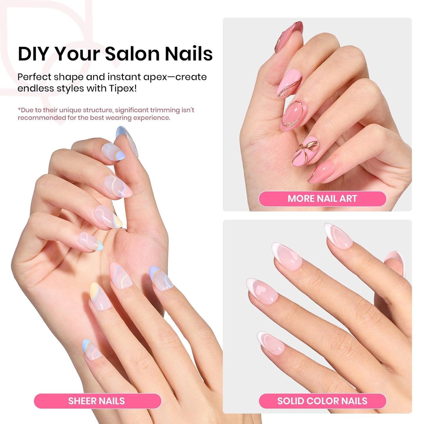 Beetles Tipex Instant Apex Nail Tips Kit, Oval Short 224Pcs 16 Sizes Pre-Building & Pre-Etched Thicker Acrylic Nails False Nail Extension with Tipex Uv Nail Glue Mini Nail Lamp