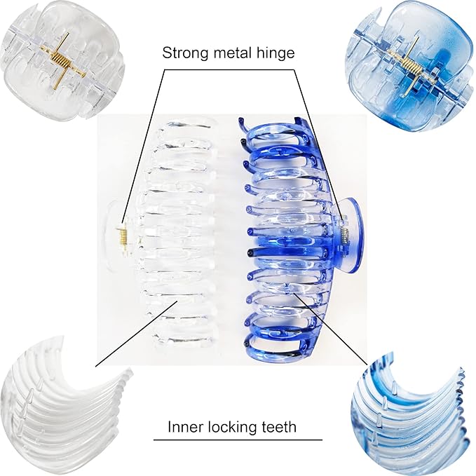 5.5 Inches Extra Large Hair Clips for Long Thick Hair Women’s Jumbo Hair Claw Clips 2 Counts in Set Hair Accessories(transparent and ocean blue)