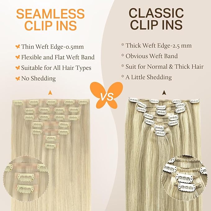 DOORES Human Hair Extensions - Ash, Golden, and Platinum Blonde - 22 Inch, 7pcs, 110g - Invisi Edge Seamless Clip in Real Human Hair Straight
