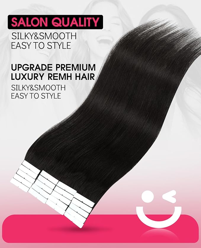 Youngsmile Injection Tape in Hair Extensions Human Hair, #1B Natural Black Invisible Tape in Injected Hair Extensions, 20pcs 40g, 18 Inch Injected Tape Ins Straight Extensiones De Cabello (#1B,18'')
