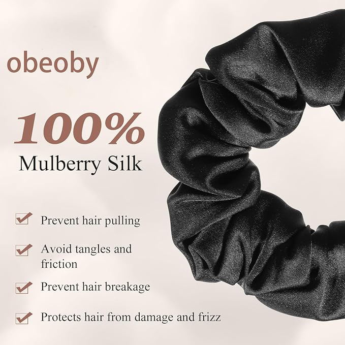 4 Pack 100% Mulberry Silk Scrunchies, Soft Silk Hair Ties for Hair No Damage Scrunchies for Women Girls