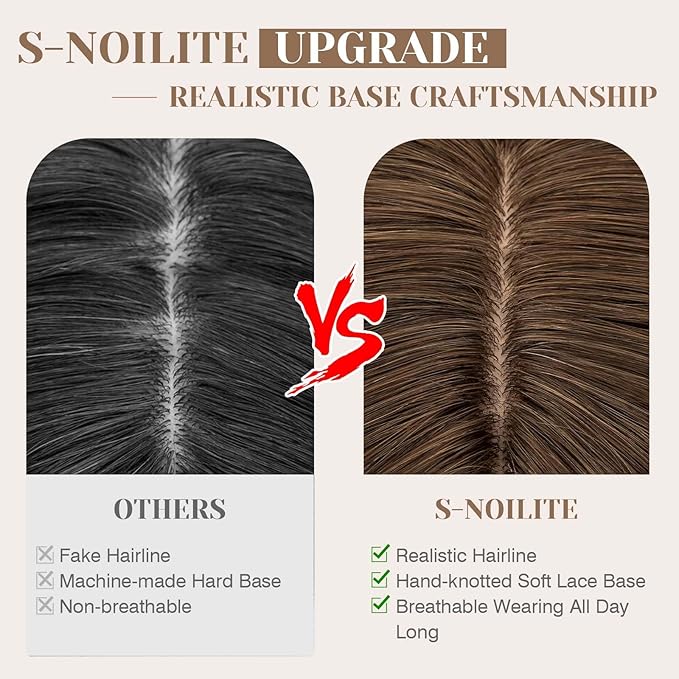 S-noilite Hair Toppers for Women Real Human Hair 3D 360° Cover Clip in 100% Real Human Hair Toppers 3″*4″ Clip in Silk Base 10 inch Natural Brown
