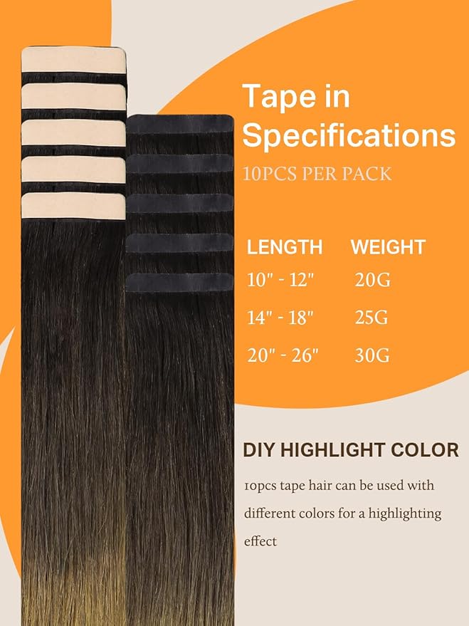 DOORES Tape in Hair Extensions Human Hair, Chocolate Dip Color Melt 12 Inch 20g 10pcs, Human Hair Extensions Natural Hair Extensions Seamless Straight