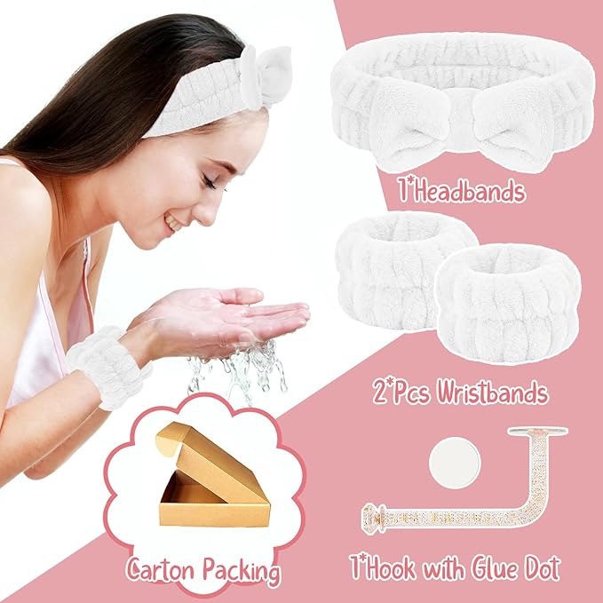 Face Wash Set - Microfiber Headband, Wristbands with Holder for Face Washing and Absorbent Spa Experience