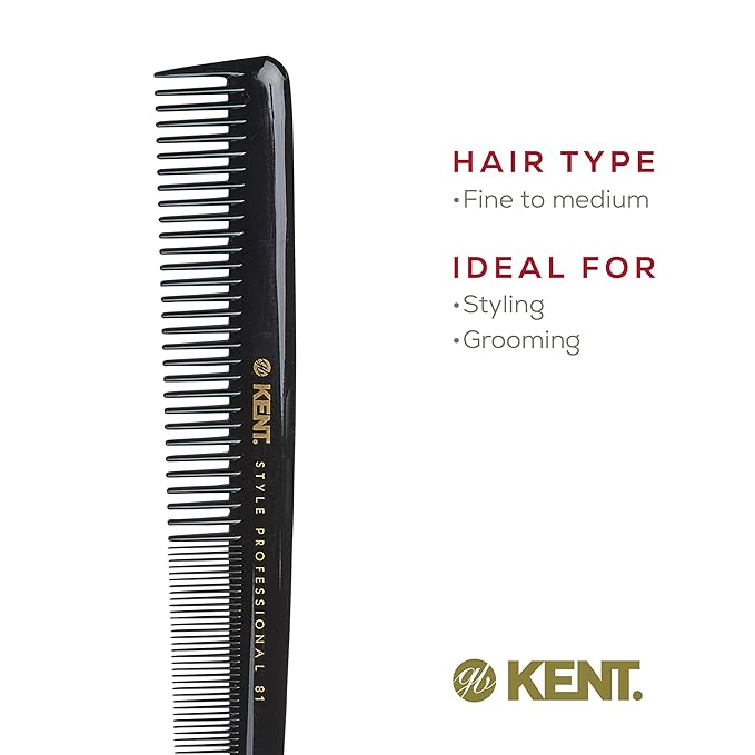 Kent SPC81 Salon-Style Dressing Cutting Comb with Wide and Fine Teeth - Professional Barber Haircut Comb for Styling and Teasing for All Hair Types - Kent Quality Barber Supplies