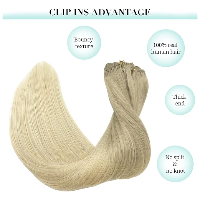 DOORES Clip in Hair Extensions, 70g 3pcs Balayage Ash Blonde to Golden Blonde and Platinum Blonde 22 Inch Human Hair Extensions Clip in Natural Hair Extensions