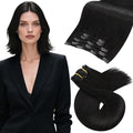 Moresoo Short Clip in Hair Extensions Black Hair Extensions Clip in Human Hair Natural Black Remy Double Weft for Women Straight 80g/5pcs 14 inch