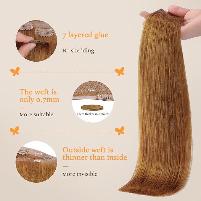 DOORES Seamless Clip-in Hair Extensions, Medium Auburn 18 Inch 130g 7pcs, Straight Natural Real Hair, Invisi Edge