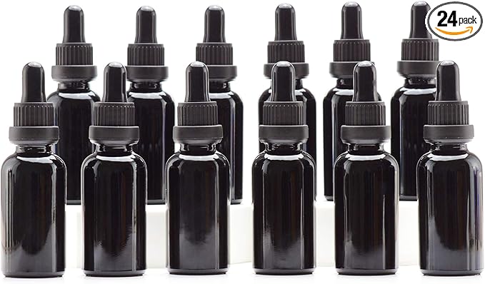 YIZHAO Black Glass Dropper Bottle 1oz, Tincture Bottles with Glass Dropper, for Essential Oils, Aromatherapy, Cosmetic, Laboratory, Pharmacy, Liquids, Travel –24 Pcs
