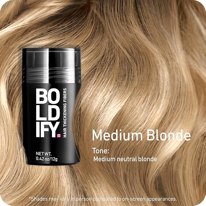 BOLDIFY Hair Fibers (12g) - Fill In Thinning and Fine Hair for an Instantly Fuller, Thicker Look - 14 Shades for Women & Men - Medium Blonde