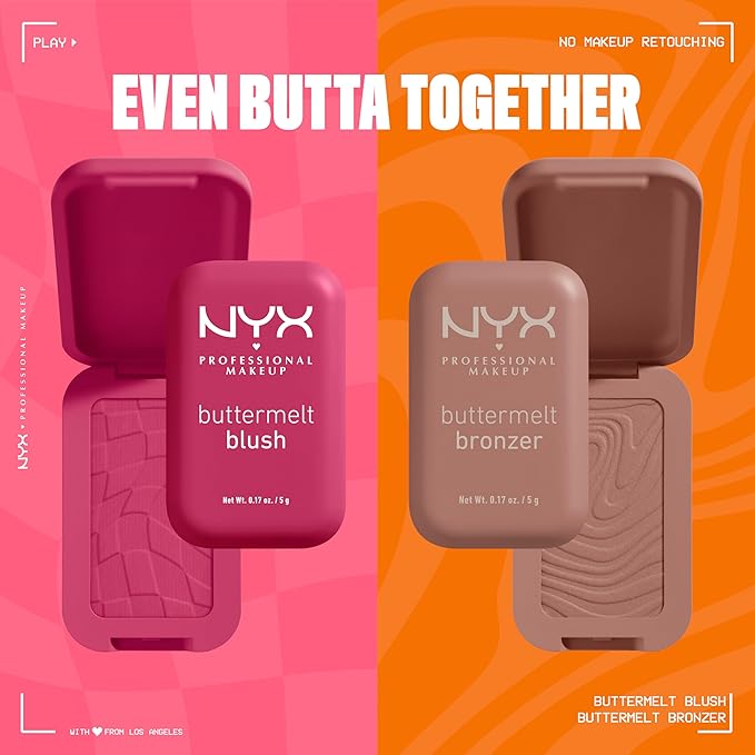 NYX PROFESSIONAL MAKEUP Buttermelt Powder Blush, Fade and Transfer-Resistant Blush, Up to 12HR Make Up Wear, Vegan Formula - For The Butta