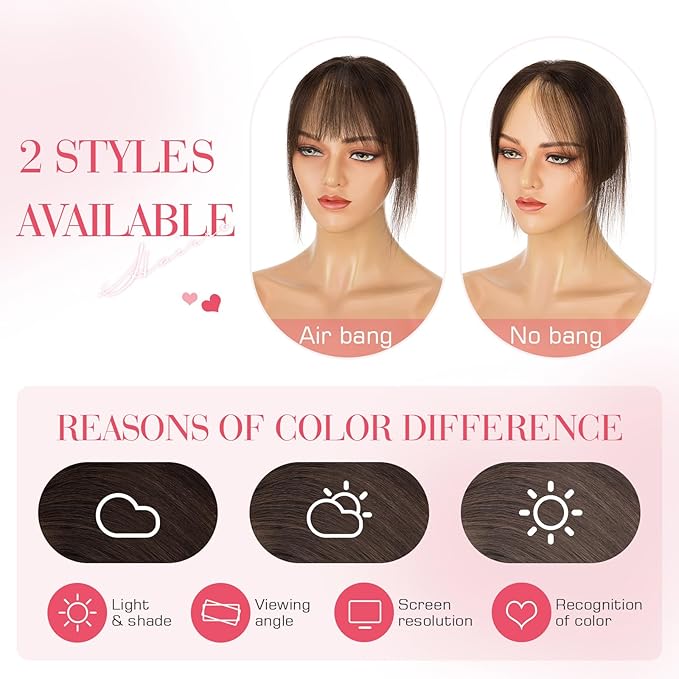 Hairro Human Hair Toppers For Women Wispy Thin Short Wiglet Hairpieces Natural No Bang Middle Part Side Bangs Hair Clip 11 Inches 14.5g #02 Dark Brown
