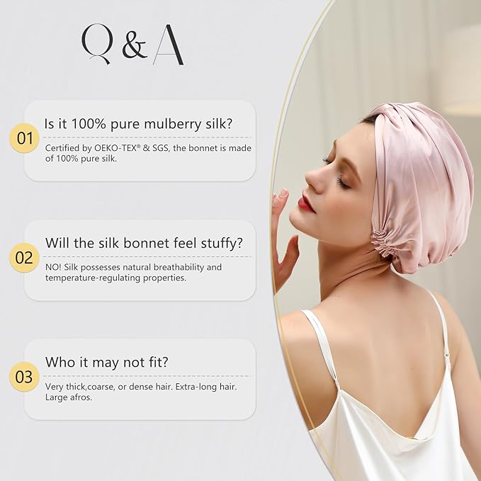 ZIMASILK 22 Momme Adjustable 100% Mulberry Silk Bonnet for Sleeping Women, Silk Hair Wrap for Hair Protection, That Reduces Falling off (1Pc, Blush Pink)