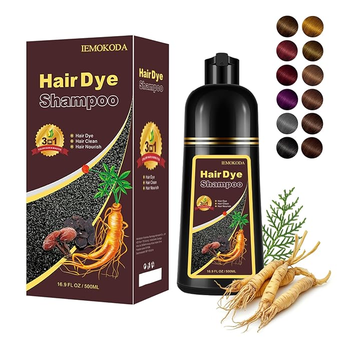 Hair Dye Shampoo 3 in 1, 100% Gray Reducing, Instant Hair Color for Gray Hair Coverage, Natural Shampoo Hair Dye for Women & Men Dark Wine Red Burgundy, Easy To Use & Lasts 3-4 Weeks, 500 ml