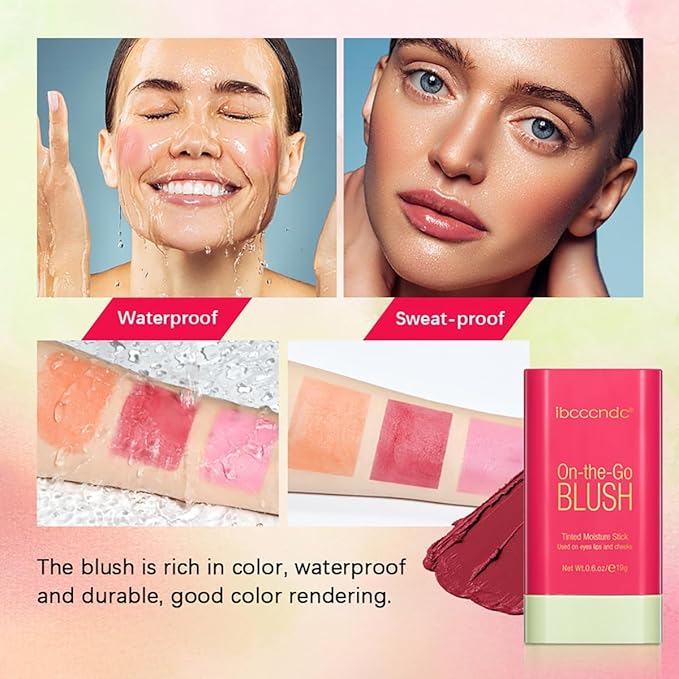 Multi-Use Makeup Blush Stick, 3-in-1 Cream Blush Stick Beauty Tinted Solid Blush Stick for Cheek/Eyes/Lips, Waterproof Moisturizer Stick, Suitable for All Skin (01# Shy Pink)