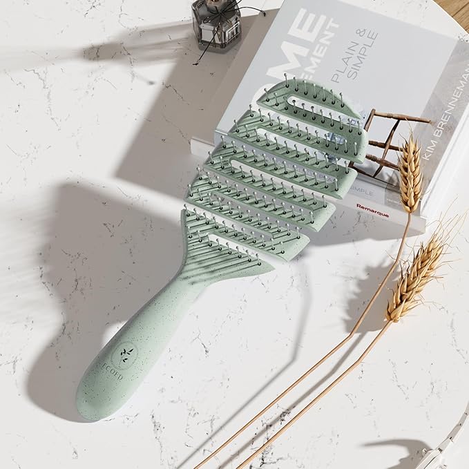 Detangler Hairbrush, Soft Bristle Detangling Brush for Straight, Wavy, Curly and Fine Hair, Dry and Wet, Quick Smoothing for Women and Men, Eco-Friendly & Sustainable Material (Green)