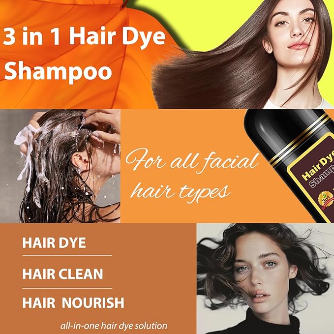 Hair Dye Shampoo 3 in 1, Long-Lasting Hair Color Shampoo with Herbal Ingredients, Instant Natural Color, Easy Application at home for Women Men 16.9 Fl Oz (Purple)