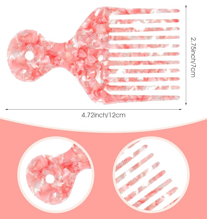 Afro Pick, Pink Hair Picks for Curls Detangling Lift, Unisex Design Portable Grip Textured Hair Solution (4.7 * 2.7 Inch)