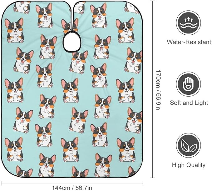 Extra Long Hair Cutting Salon Cape, Haircut Apron Cute Corgi Dog Hair Cutting Cloak for Hair Dye