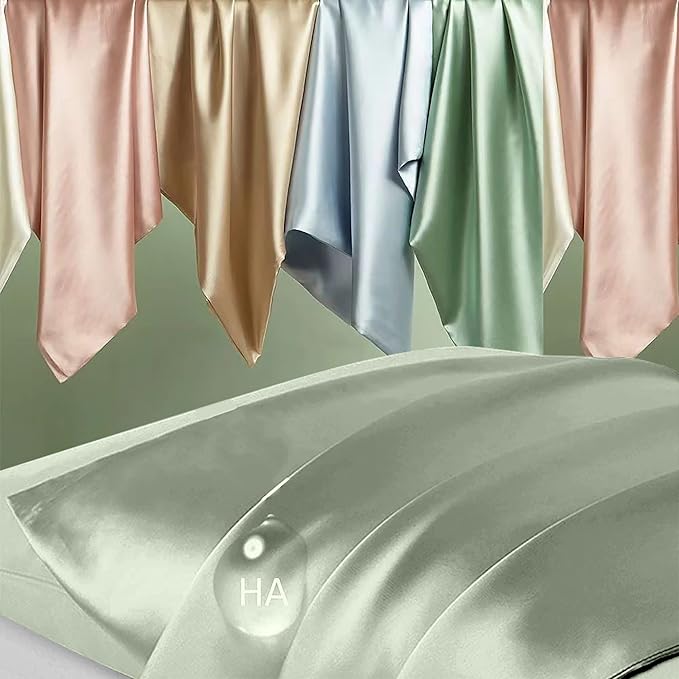 Silk Pillowcase 2 Pack, Mulberry Silk Pillow Cases Queen Size Set of 2, Anti Acne Silk Pillowcase for Hair and Skin, Natural Silk Satin Pillowcases Gifts for Women Men 2 Pack with Zipper, Sage Green