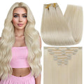 Full Shine Clip on Hair Extensions Human Hair Blonde Human Hair Extensions for Length for The Beach 24 Inch 7 Pcs 120 G