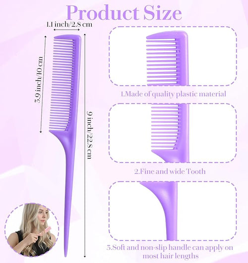 6PCS Fine Tooth Rat Tail Comb, Rat Tooth Comb for Women Styling Detangling Back Combing Updo Hairstyle Anti Static (Mult-Color)