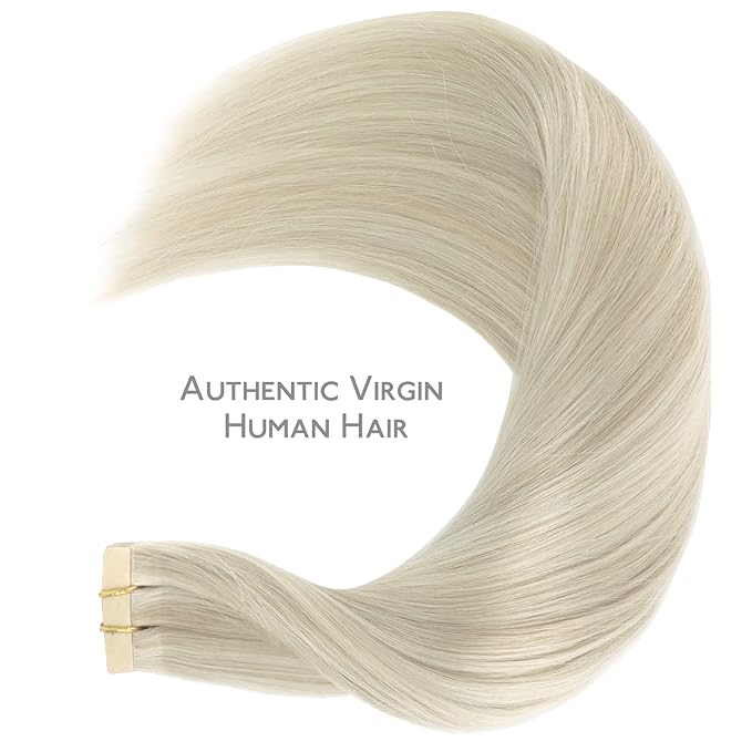 WENNALIFE Tape in Hair Extensions Human Hair, 20pcs 50g 20 inch Ash Blonde Highlighted Platinum Blonde Remy Hair Extensions Straight Human Hair Tape in Extensions Skin Weft Tape Extensions Human Hair