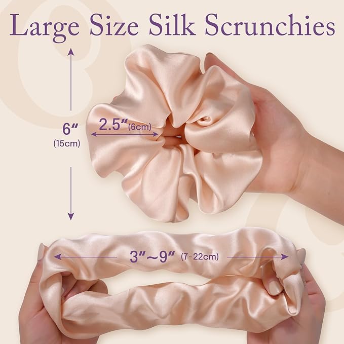 OLESILK Silk Scrunchies Oversized 100% Mulberry: Large for Long Thick Hair, Soft and Smooth for No Damage Hair Care Sleeping, Vintage Fashion