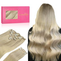 WENNALIFE Clip in Hair Extensions, 150g 16 Inch 9pcs Ash Blonde to Golden Blonde and Platinum Blonde Human Hair Extensions Thicker Clip in Hair Extensions Real Human Hair Clip Set Double Weft