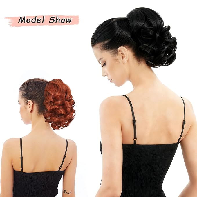 Ponytail Extension, Clip on Ponytails for Women, 9" Claw Clip in Short Curly Wavy Pony Hair Extension for Women - Brunette