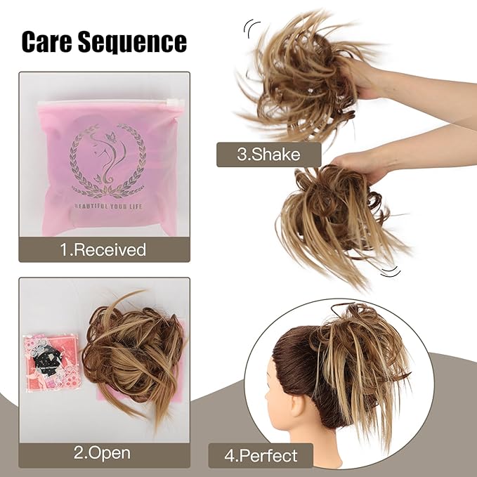 HMD Tousled Updo Messy Bun Hair Piece Hair Extension Ponytail With Elastic Rubber Band Updo Bun Synthetic Hairpieces for Women