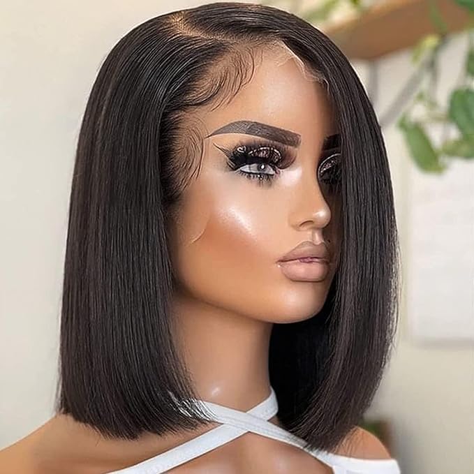 Bob Wig Human Hair Real 100% Human Hair 180% Density Wigs for Black Women 5x1 Bob Lace Closure Wigs Human Hair Natrural Black 12 Inch